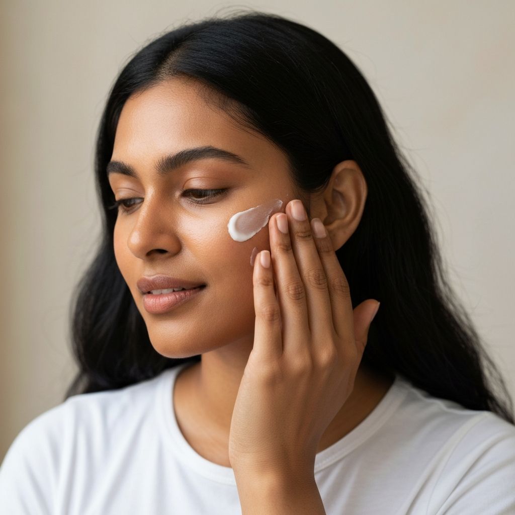 Woman applying skincare